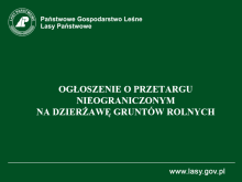 OGŁOSZENIE O PRZETARGU NIEOGRANICZONYM NA DZIERŻAWĘ GRUNTÓW ROLNYCH